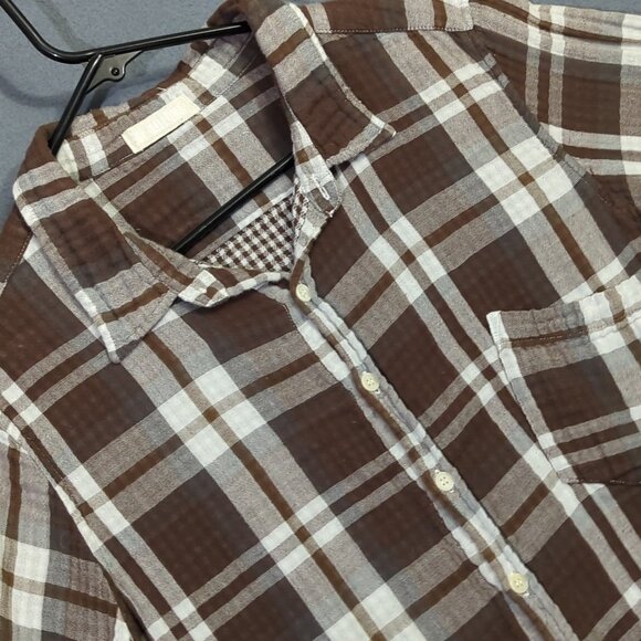 CP Shades Flann Shirt Women's M Brown Plaid Cotton Button Down Made In USA - Picture 1 of 11